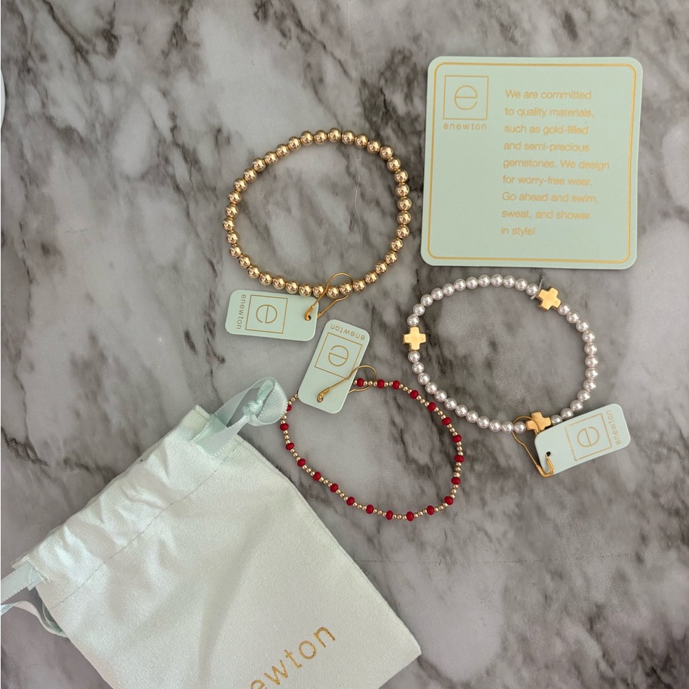 Newton Gold, Silver, and Red Beaded Bracelet Trio